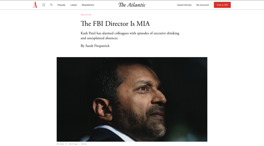 Голова ФБР Каш Патель ставить на місце проплачених писак із The Atlantic